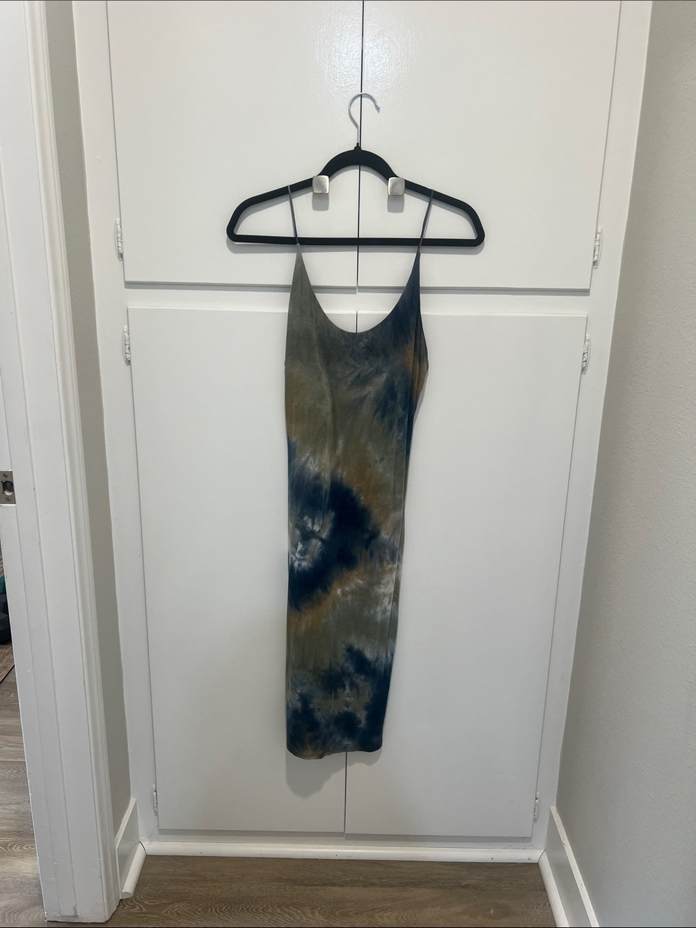 Olive & Navy Tie-Dye Slip Midi Dress